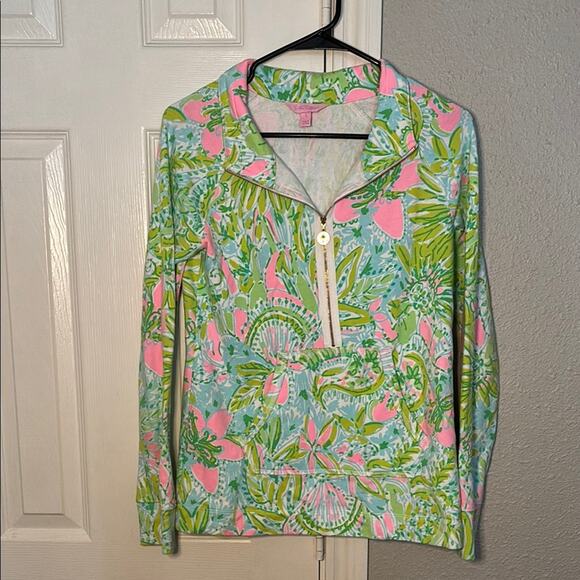 Lilly Pulitzer Popover Coconut Jungle Quarter Zip Sweatshirt Size Small - Picture 1 of 5